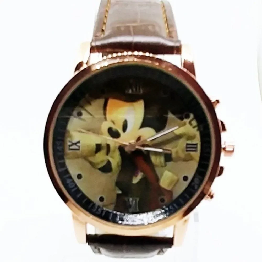 Mickey Newspaper Image Watch Brown Band
